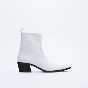 NWT. Zara Leather Cowboy Ankle Boots. Size 8.